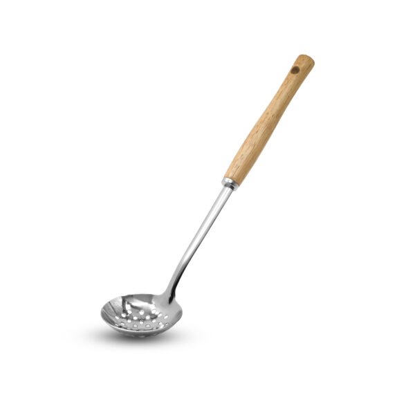 ملاقه فلزی دسته چوبی بزرگ